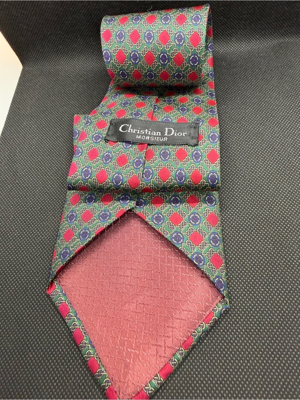Christian Dior Monsieur Men's Silk Tie Geometric Red Green Classic 3.75"